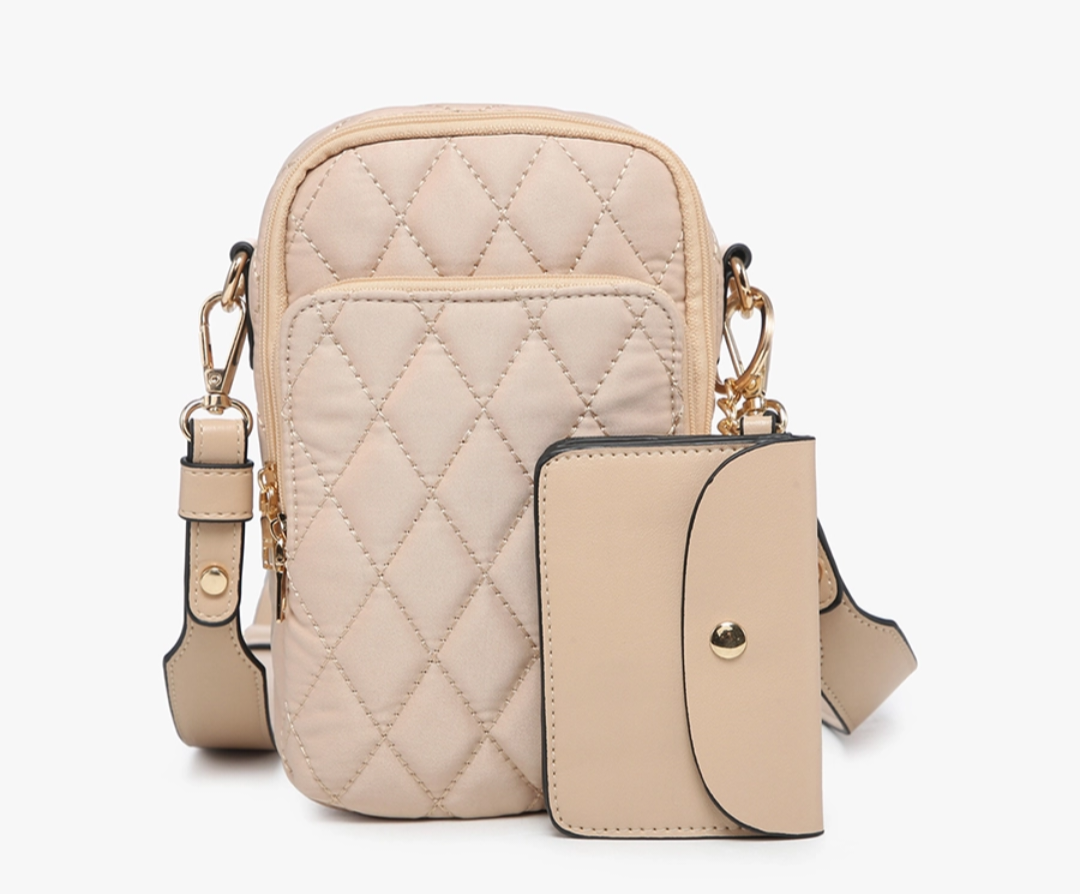 Quilted 3 compartment crossbody with pouch