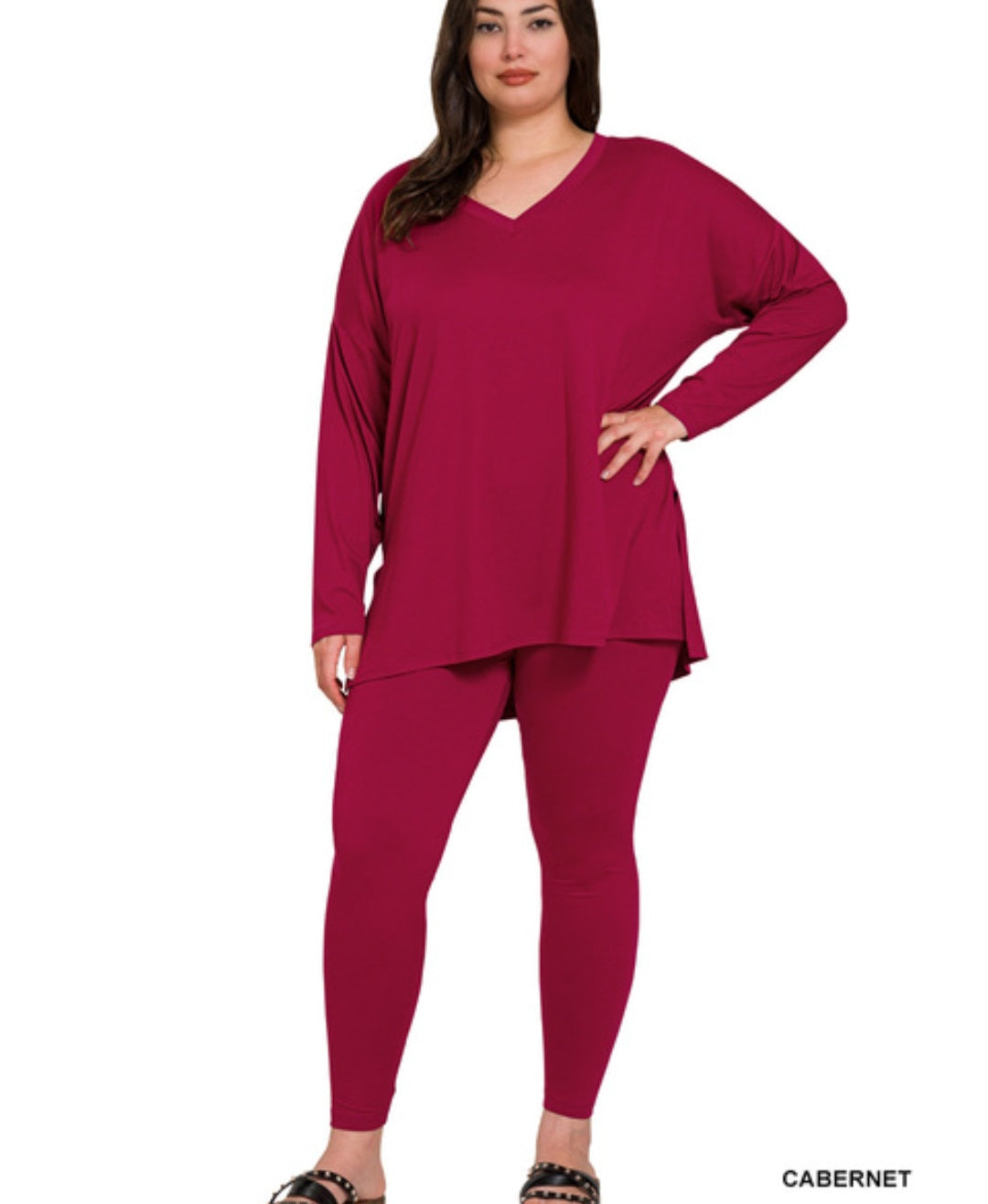 2pc v neck long sleeve & leggings set