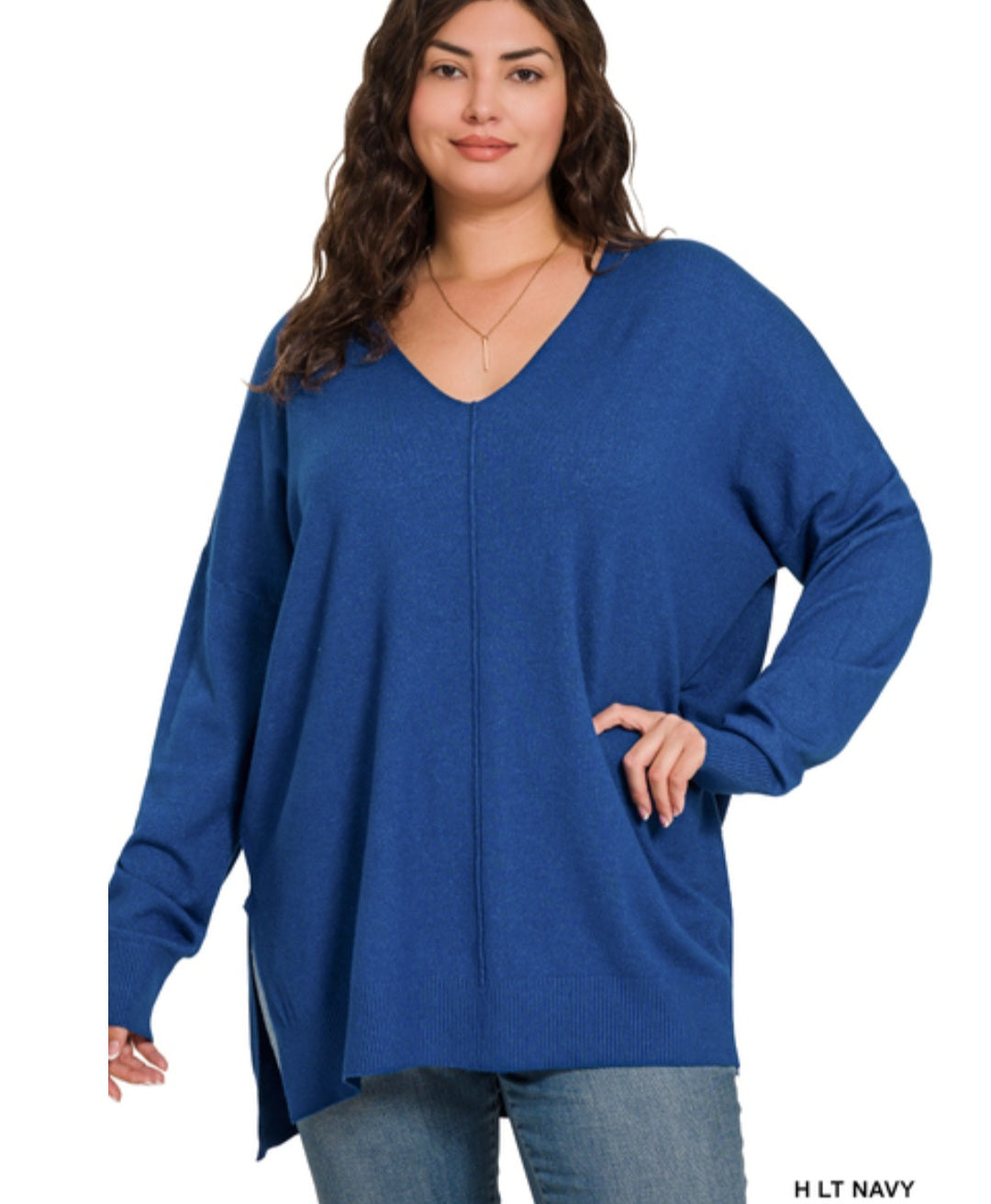 Light navy oversized v neck cashmere sweater