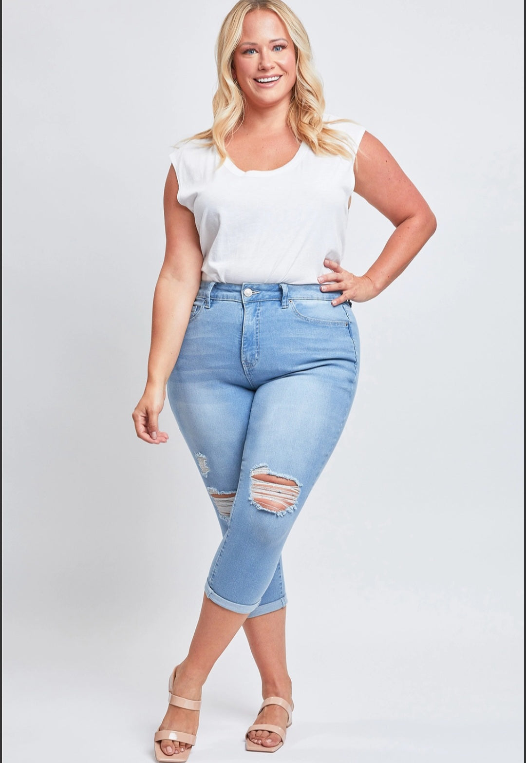 YMI high waist distressed capri Plus size
