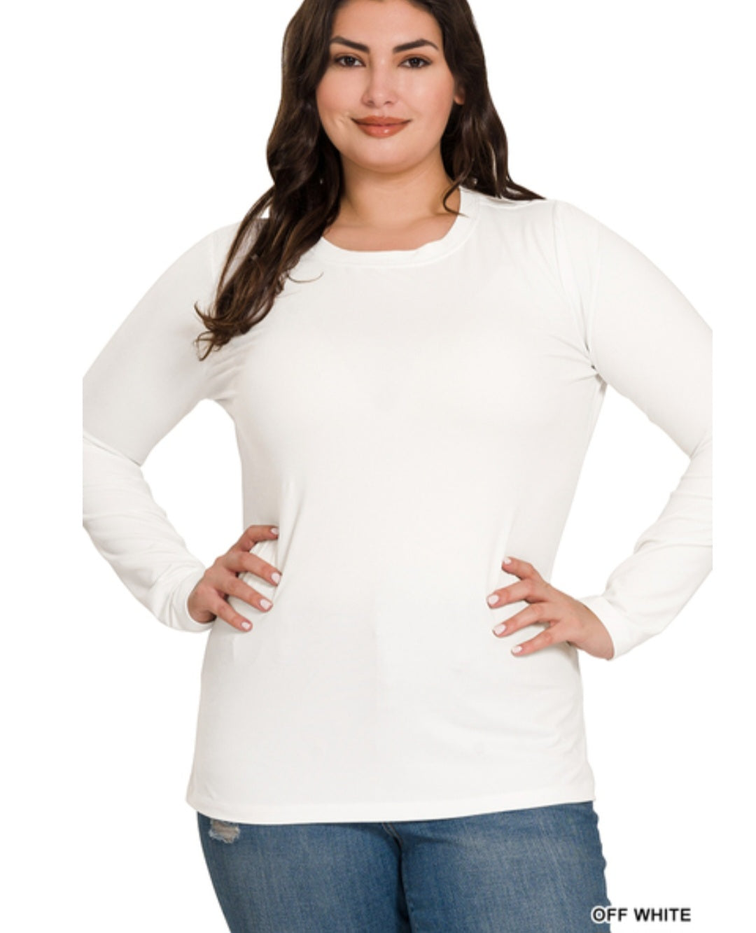 Basic white long sleeve microfiber stretch