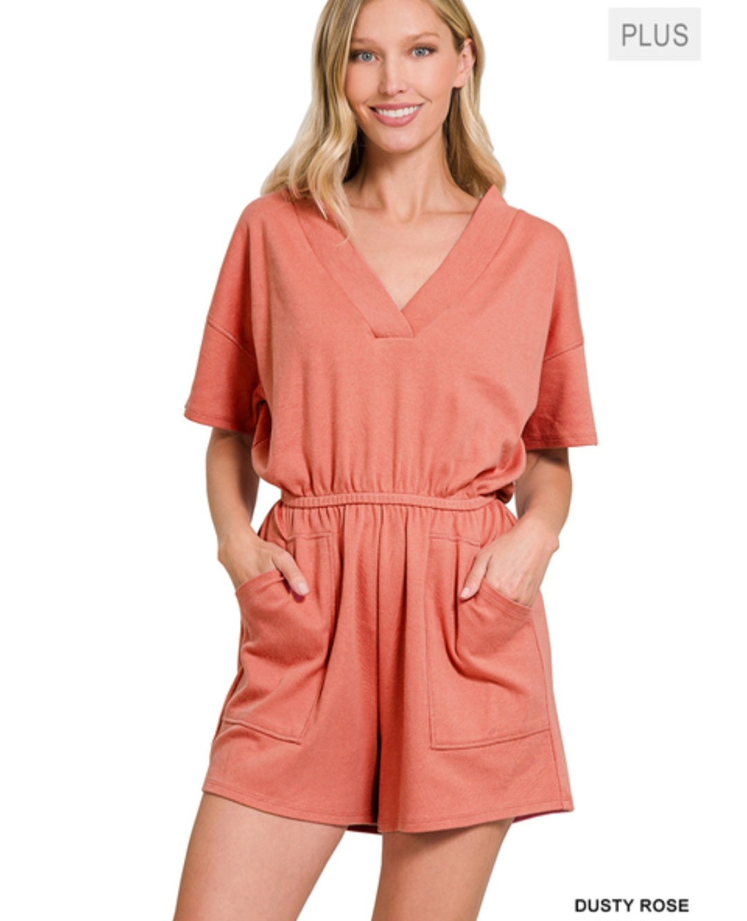 Plus size v neck romper/ jumpsuit shorts with pockets