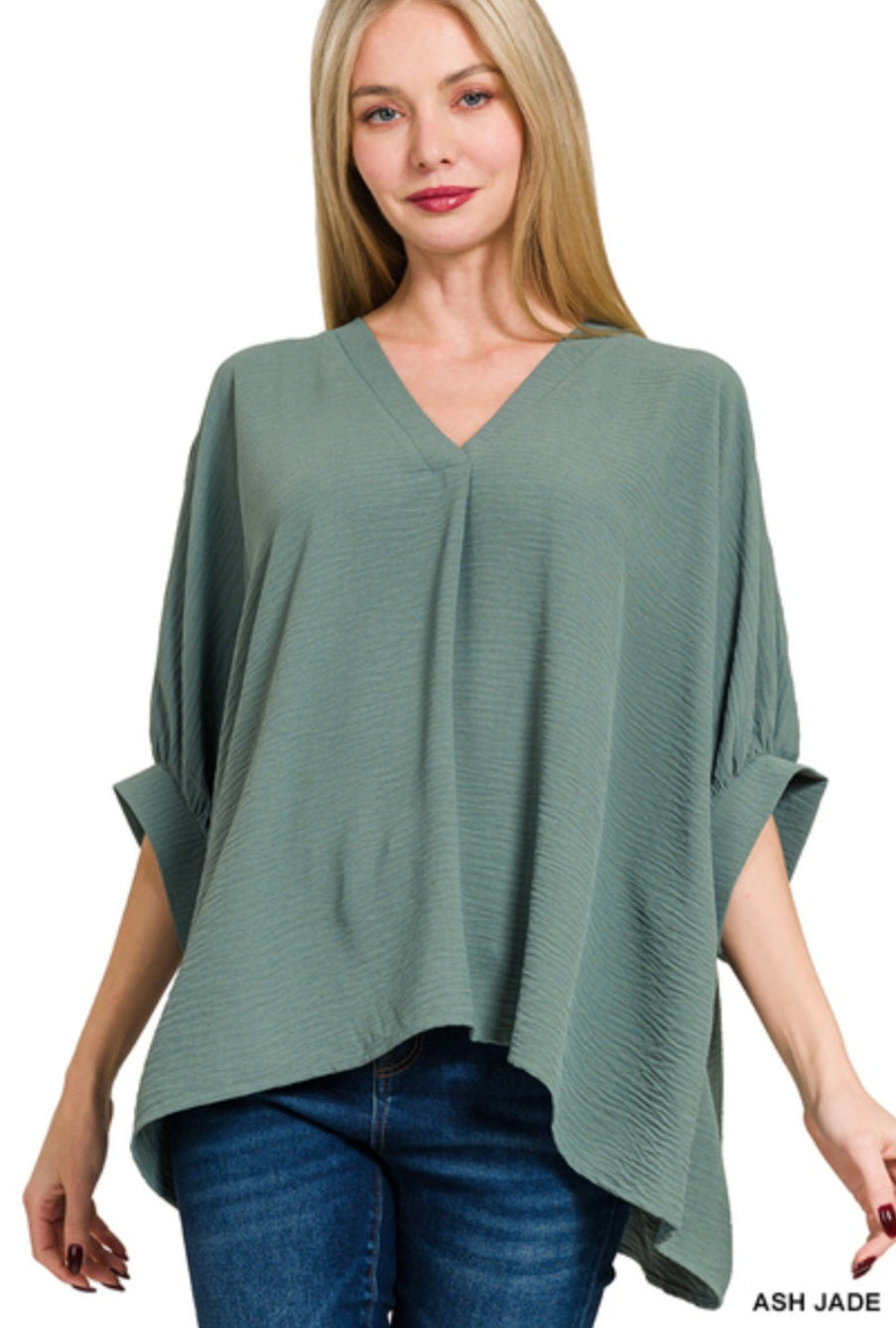 Jade split neck puff sleeve dolman top