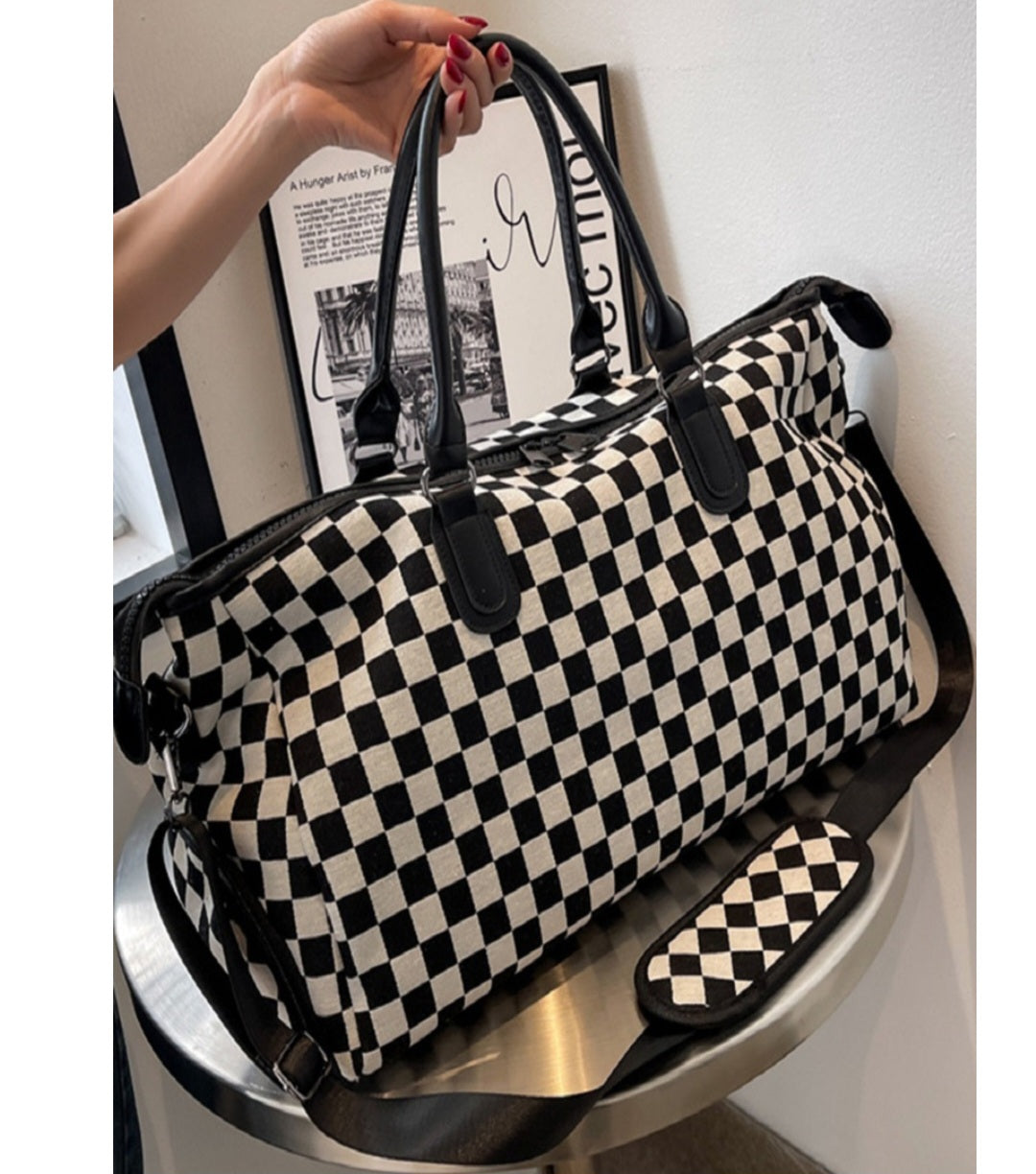 Checkered weekender tote
