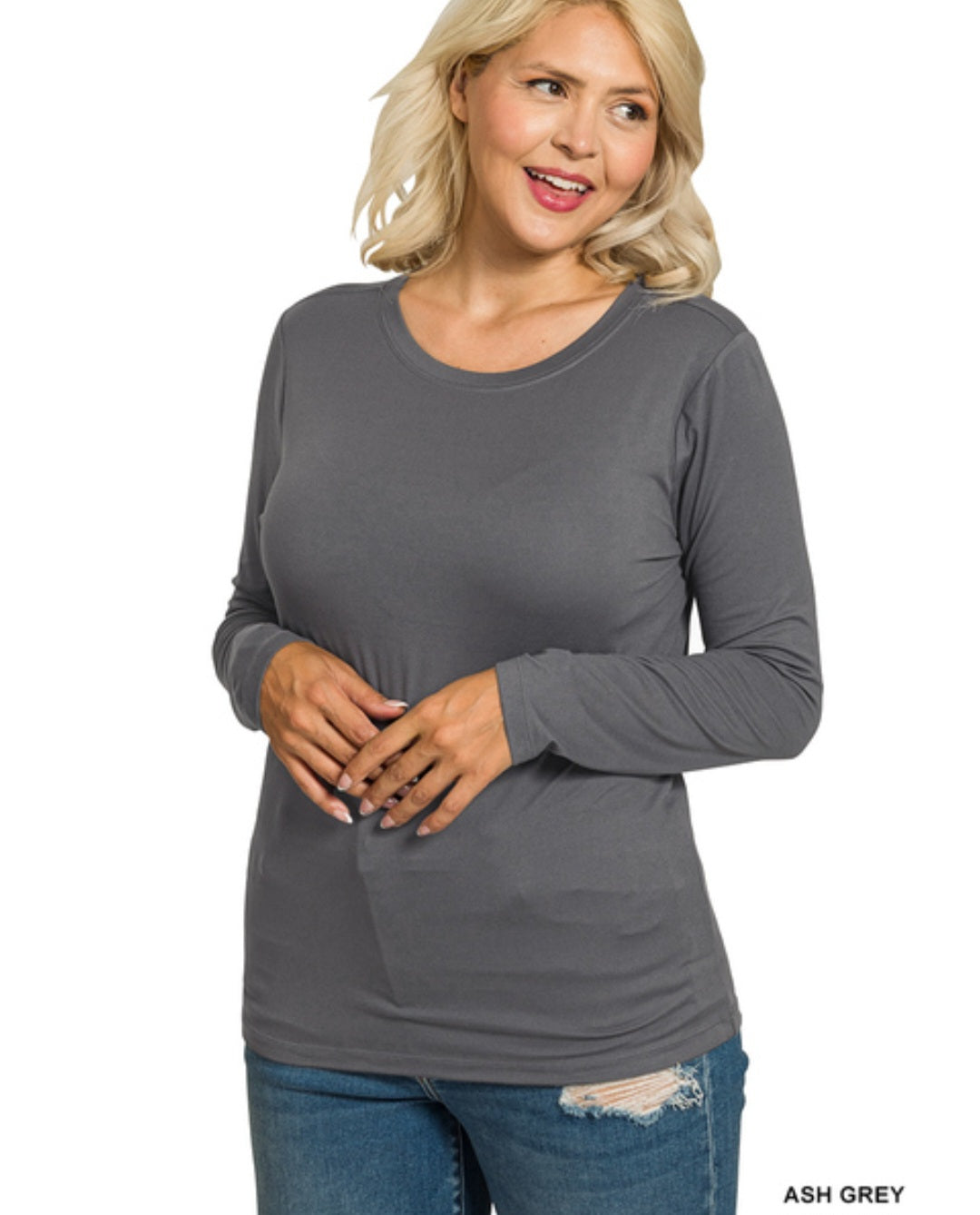 Charcoal grey microfiber stretch long sleeve