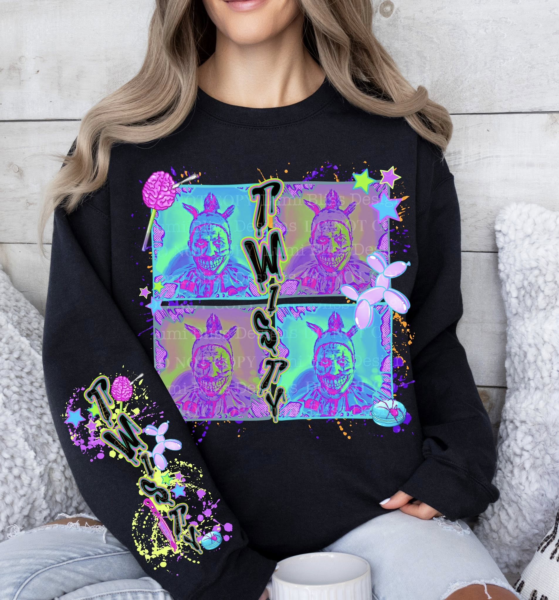 TWISTED CLOWN-CREWNECK SWEATSHIRT W/ SLEEVE PRINT