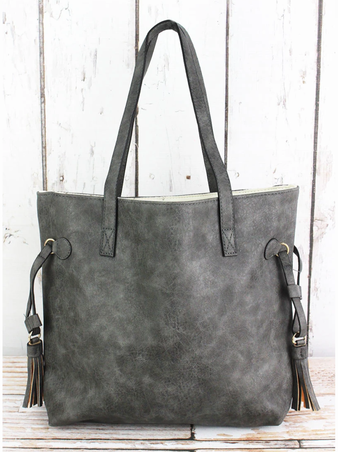 Grey leather tote