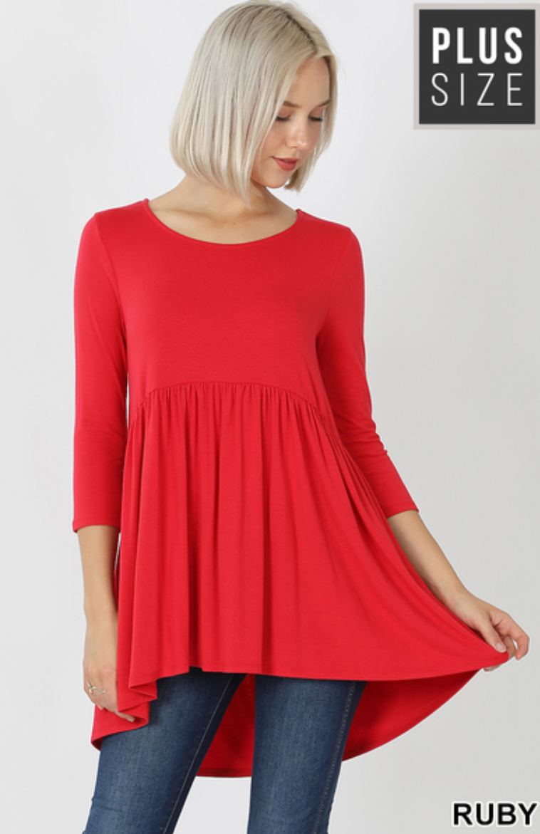 Red 3\4 sleeve baby doll top