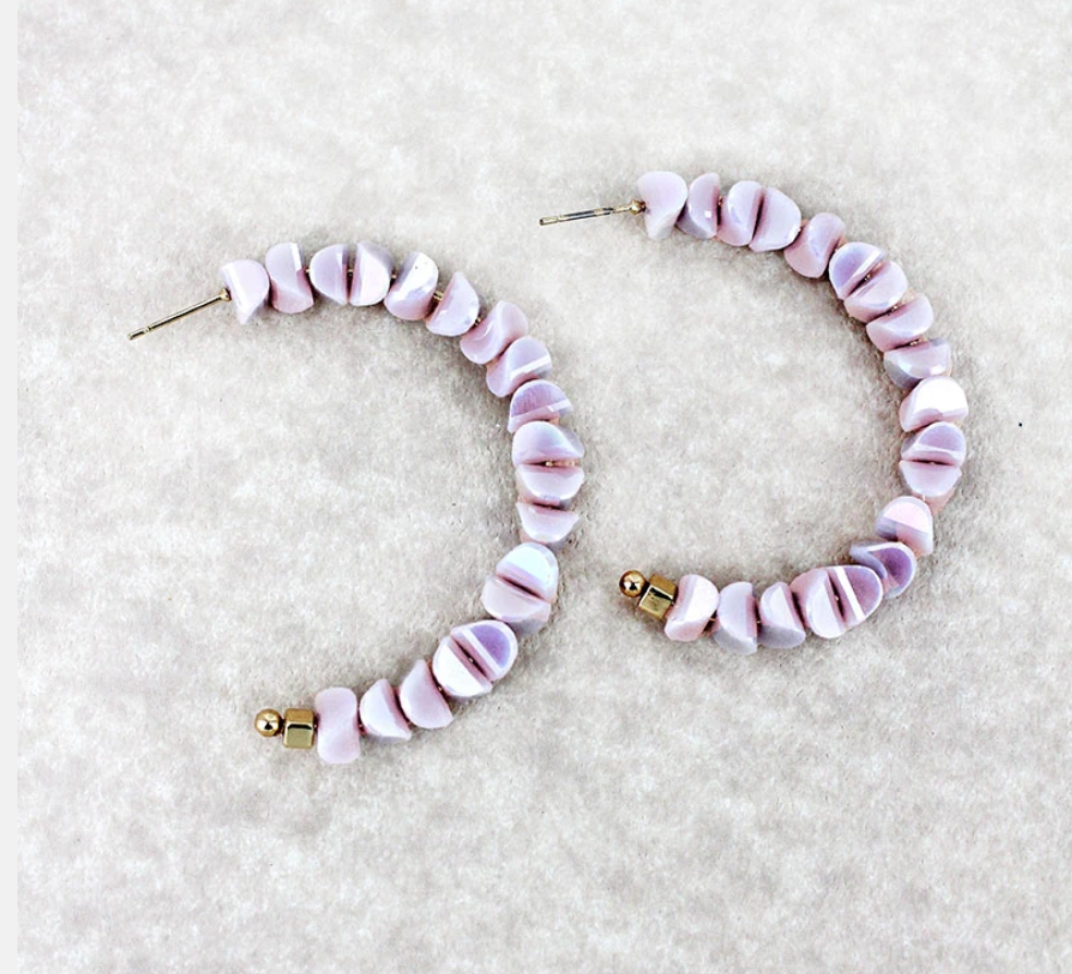 Pink iridescent half crescent earrings