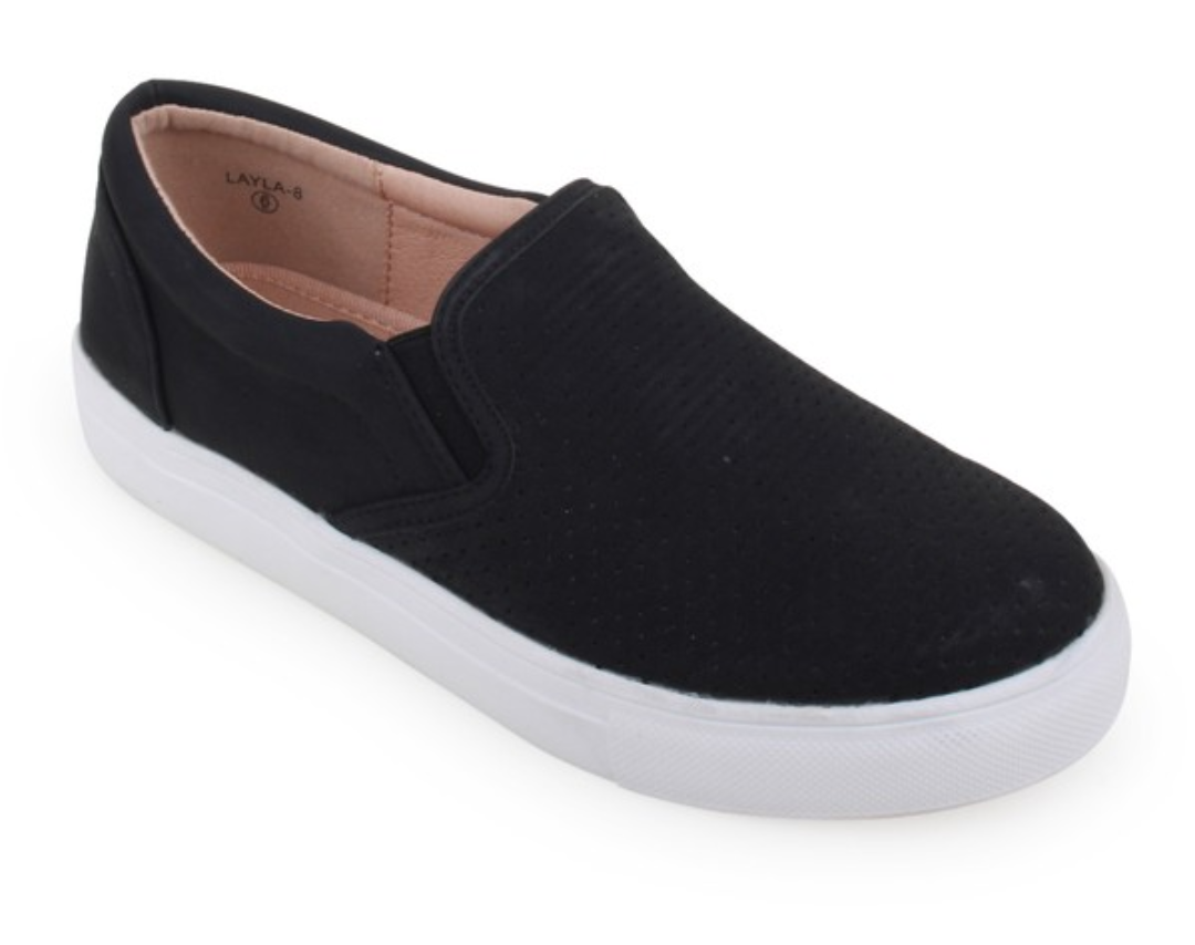 Black leather slip on shoes