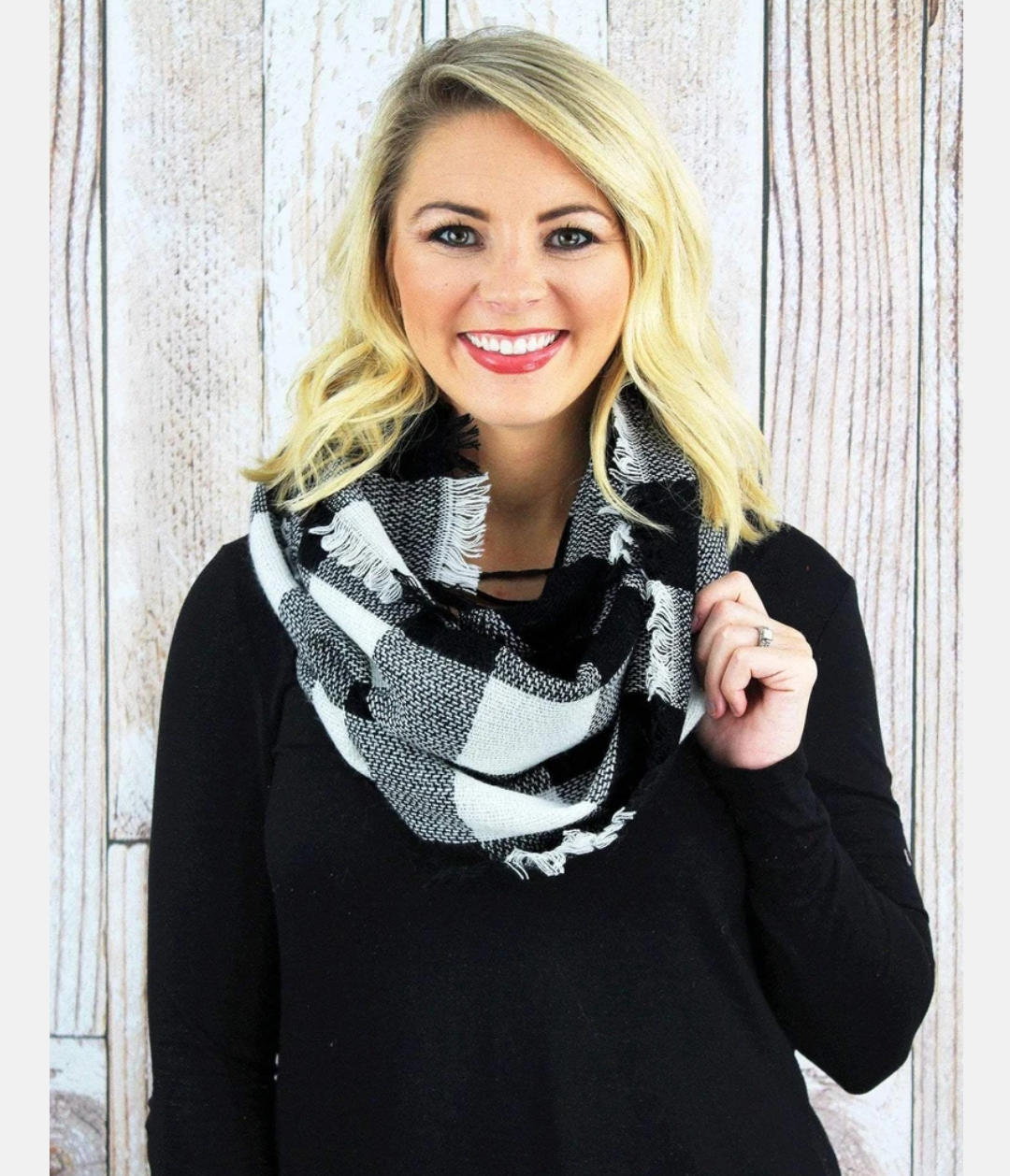 Black/white plaid infinity scarf