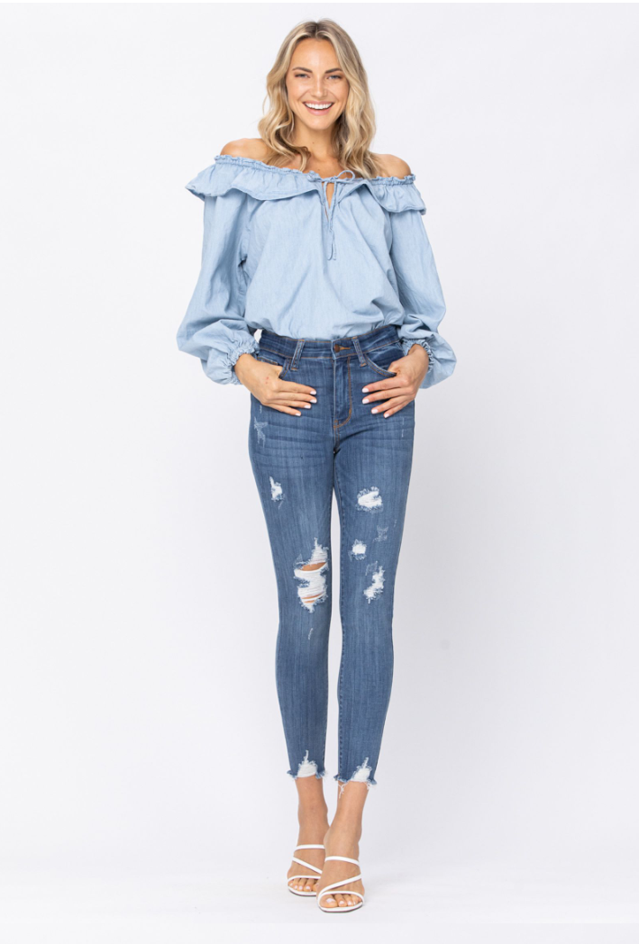 Judy Blue High Rise Cropped Destroyed Skinny