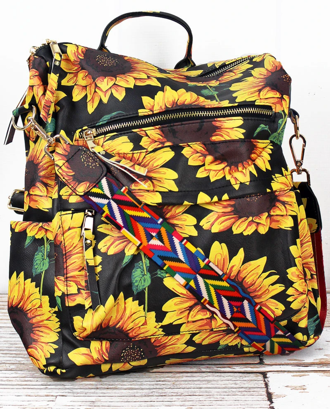 Sunflower backpack with guitar strap