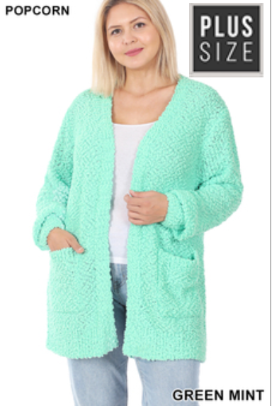 Mint popcorn sweater with pockets