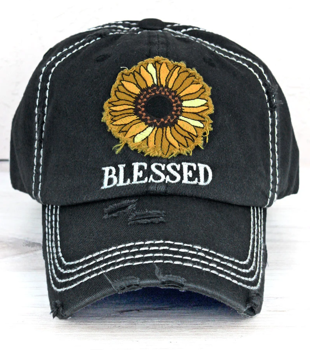 Blessed sunflower distressed hat
