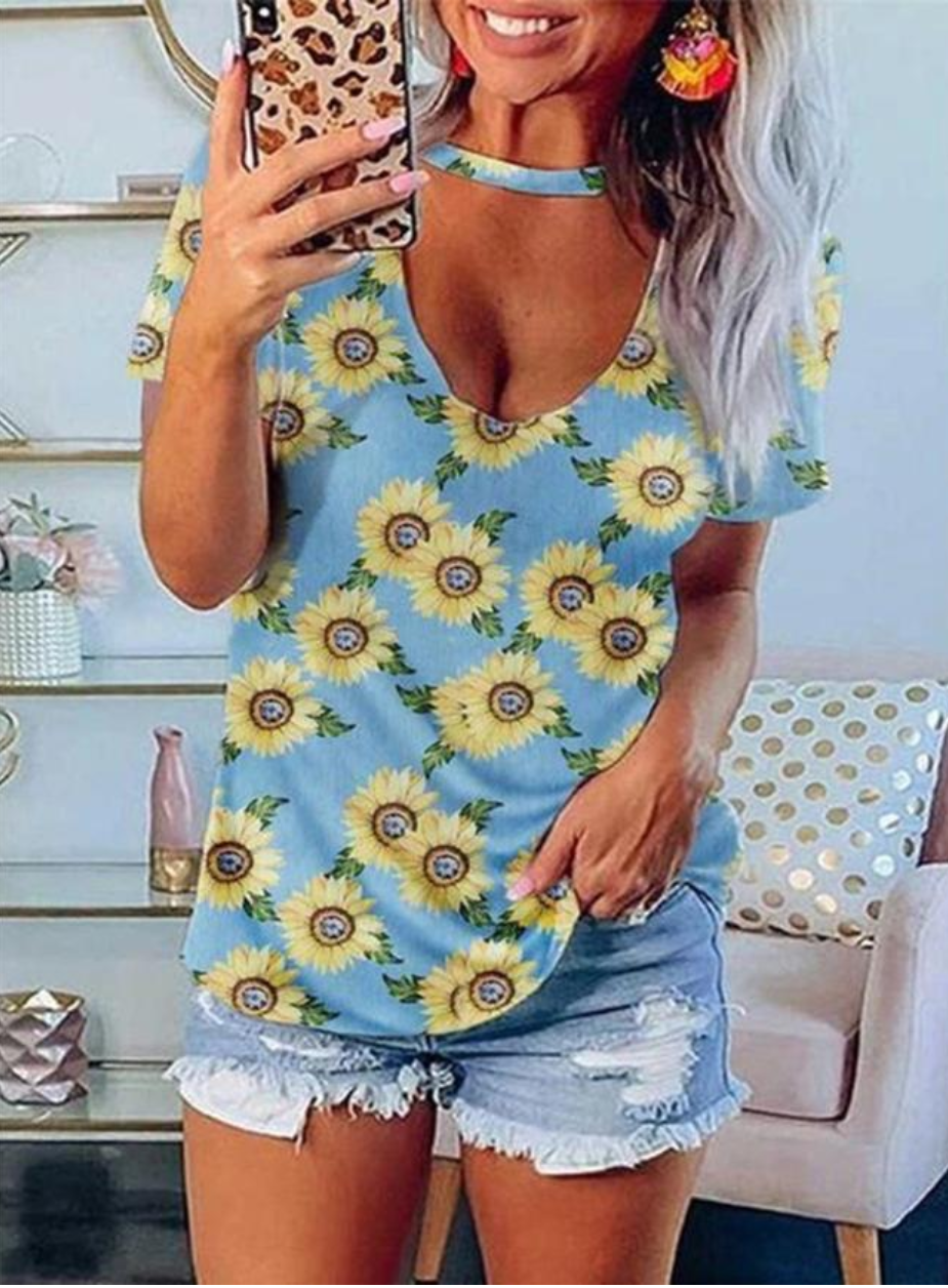 Blue sunflowers cut out top