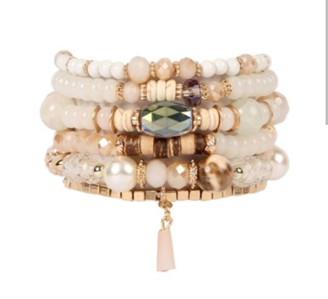 6pk multi bead stone stack bracelets