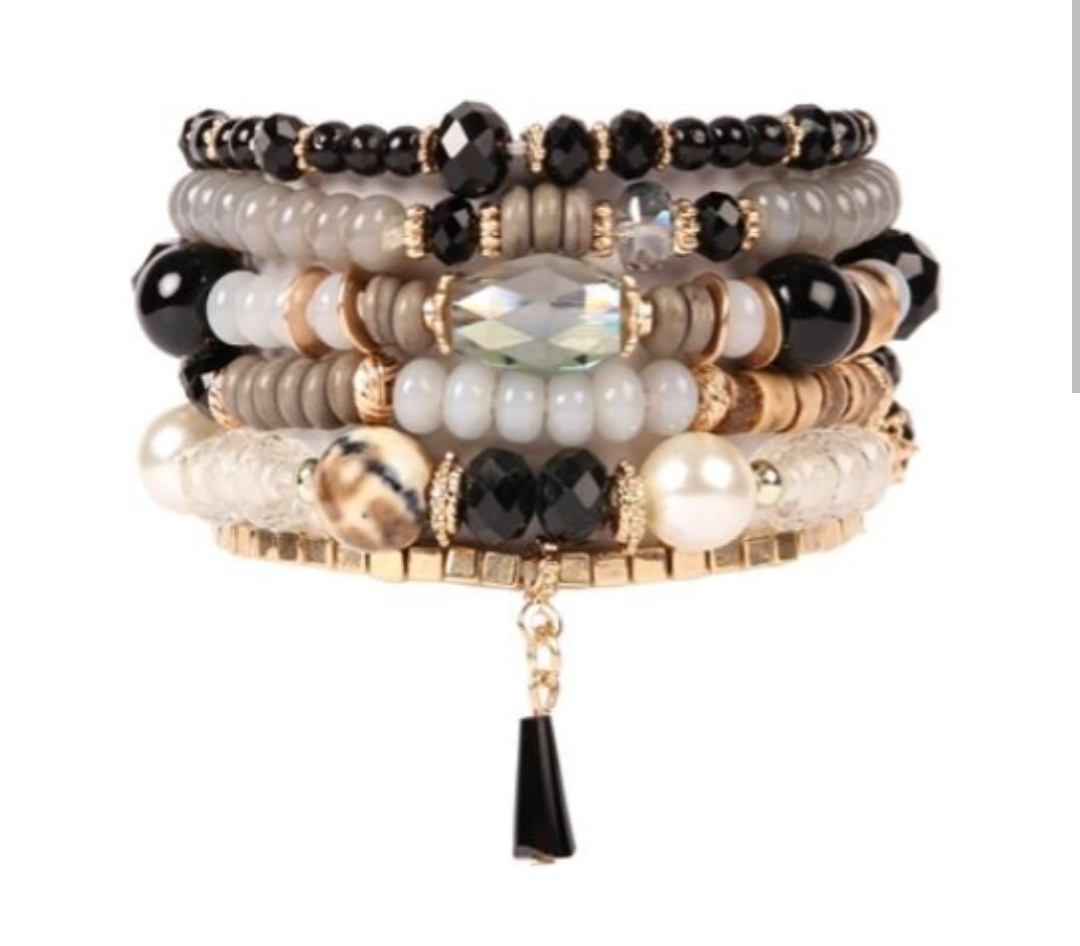 6pk multi bead stone stack bracelets