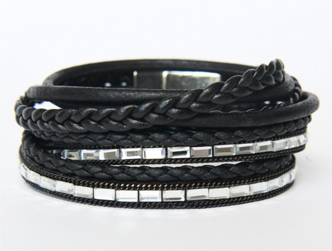 Black multi strand leather bracelet