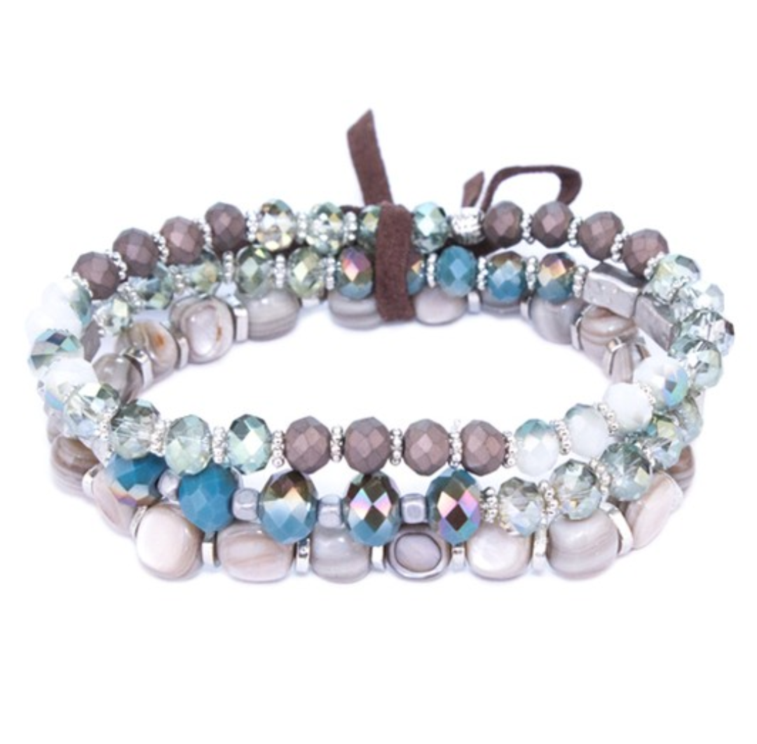 Crystal/Stone gem bead bracelet set of 3