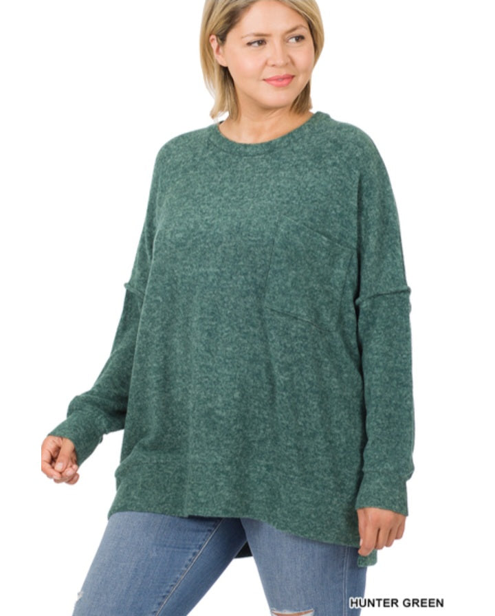 Brushed Pocket Sweater Dk Green