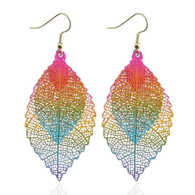 Rainbow double leaf earrings